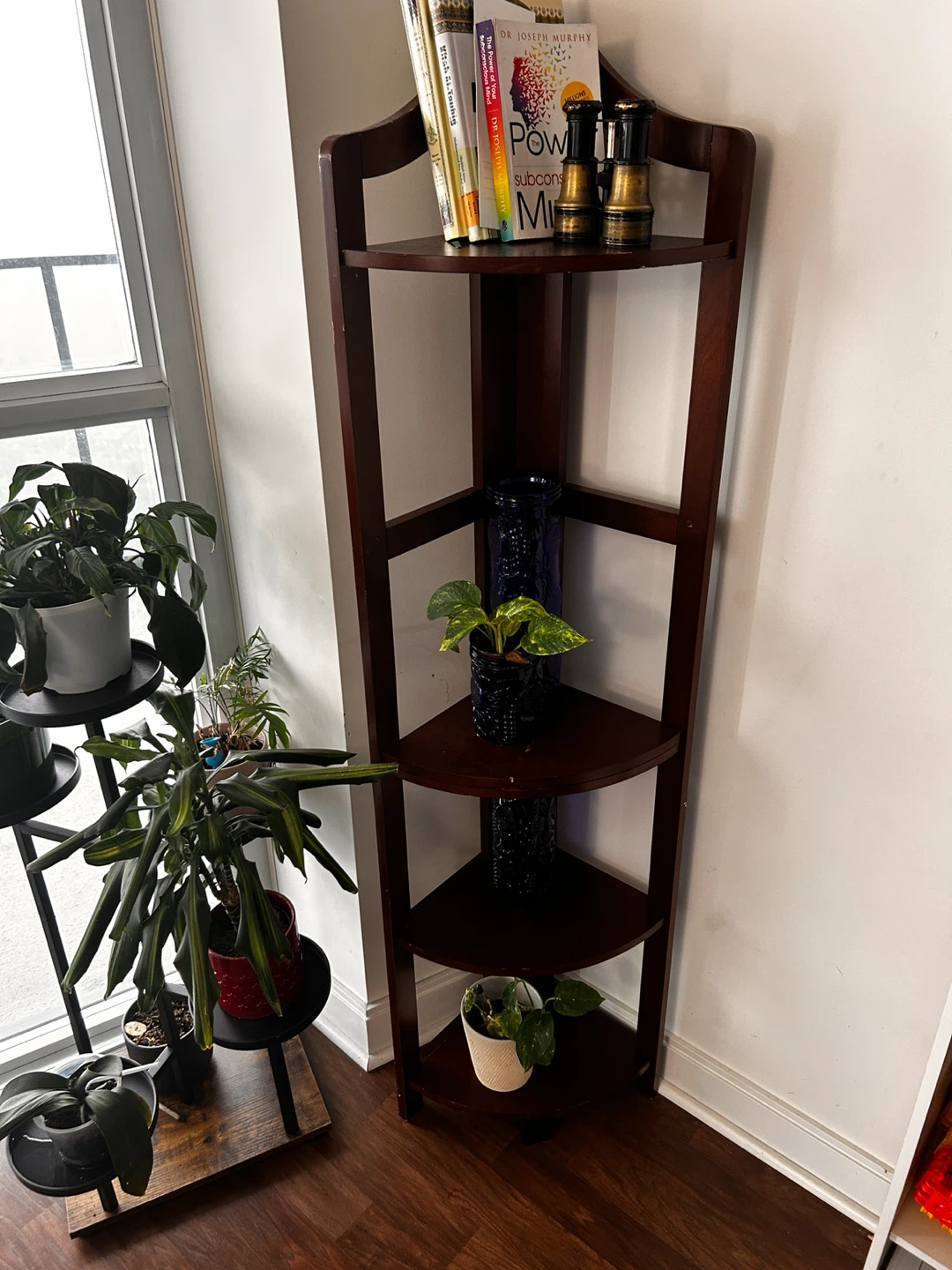 Wooden Corner Shelf Unit