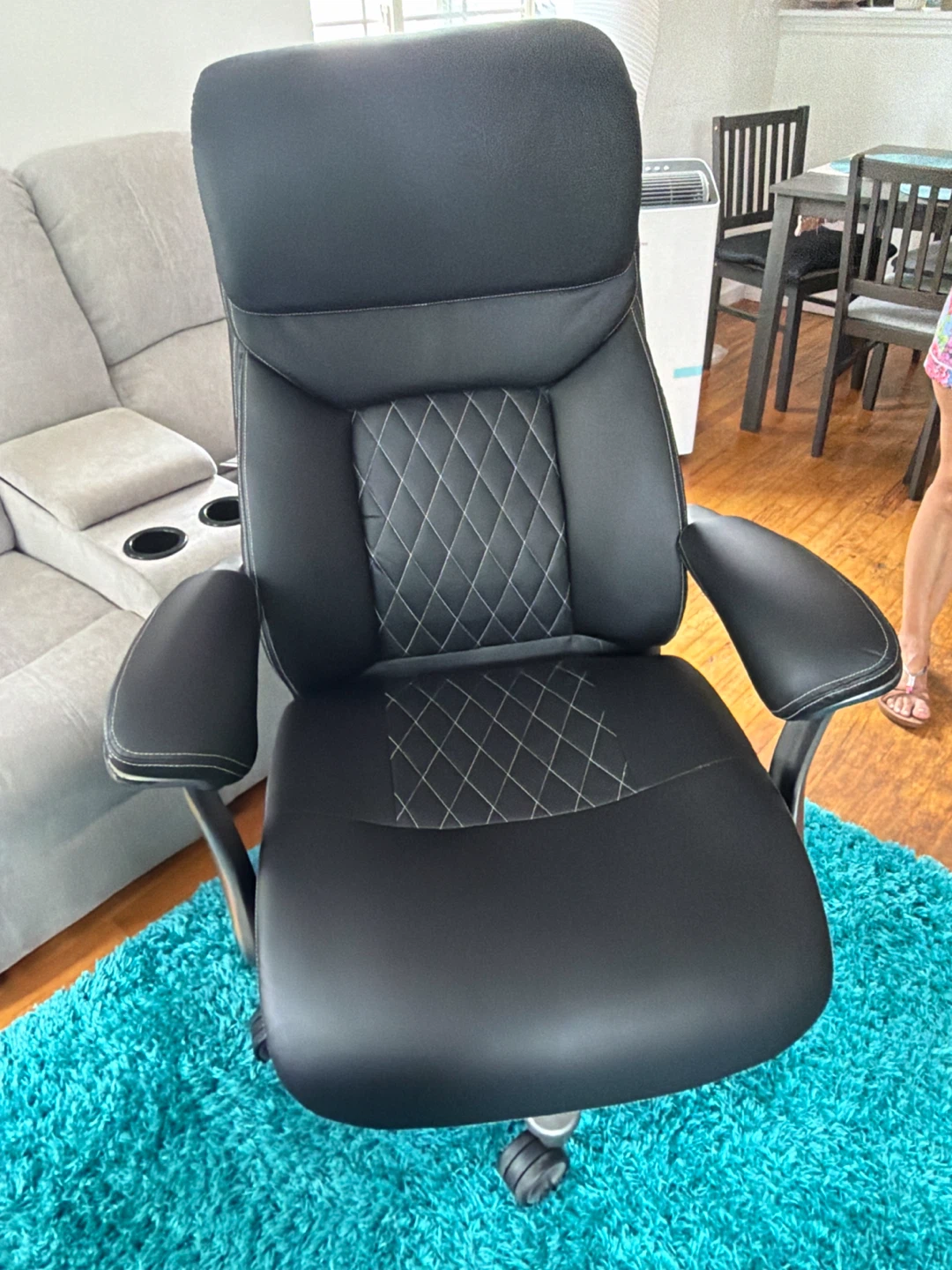 Black Faux Leather Office Chair with Padded Headrest
