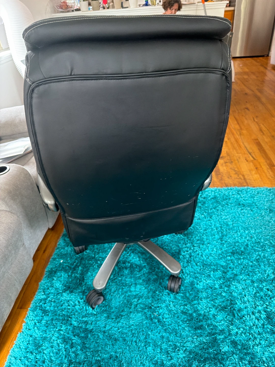 Black Faux Leather Office Chair with Padded Headrest - photo 2