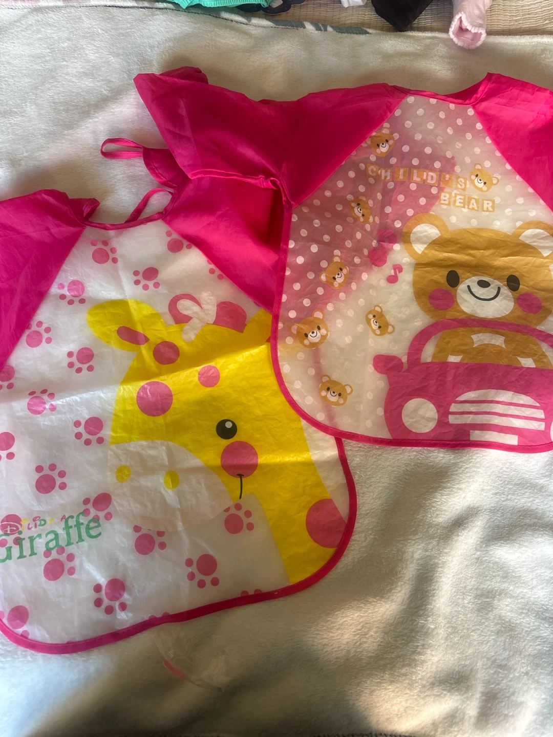 2 Baby Bibs - Giraffe & Teddy Bear Designs