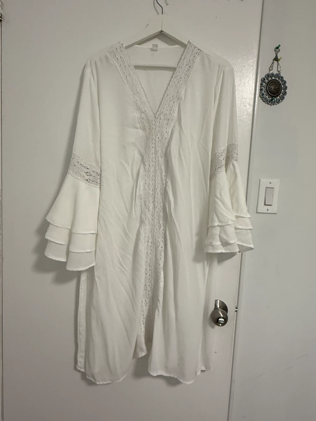 White Lace Trim Kaftan Cover-Up
