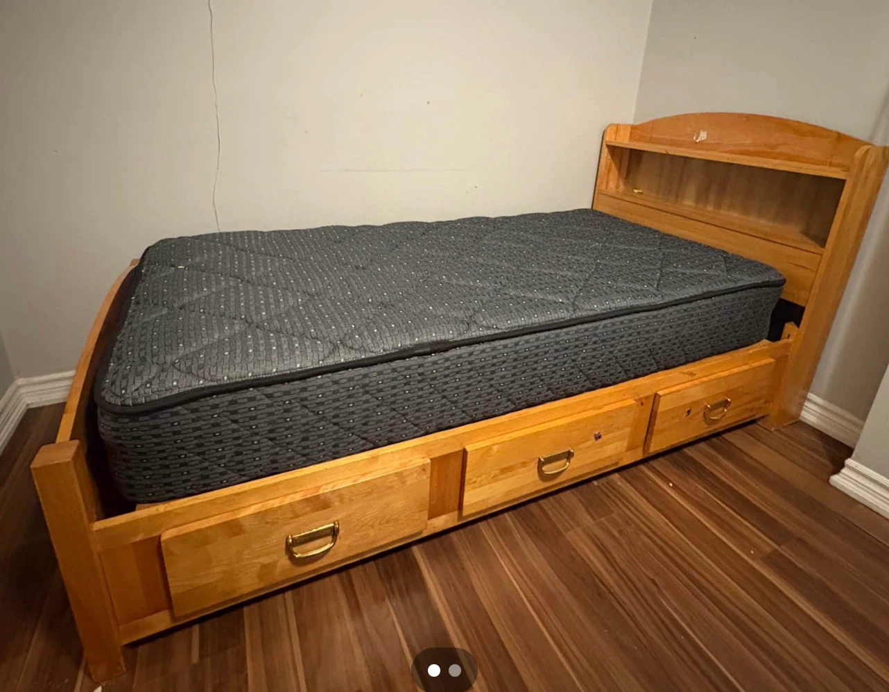Twin Bed Frame with Storage Drawers and Headboard Shelf