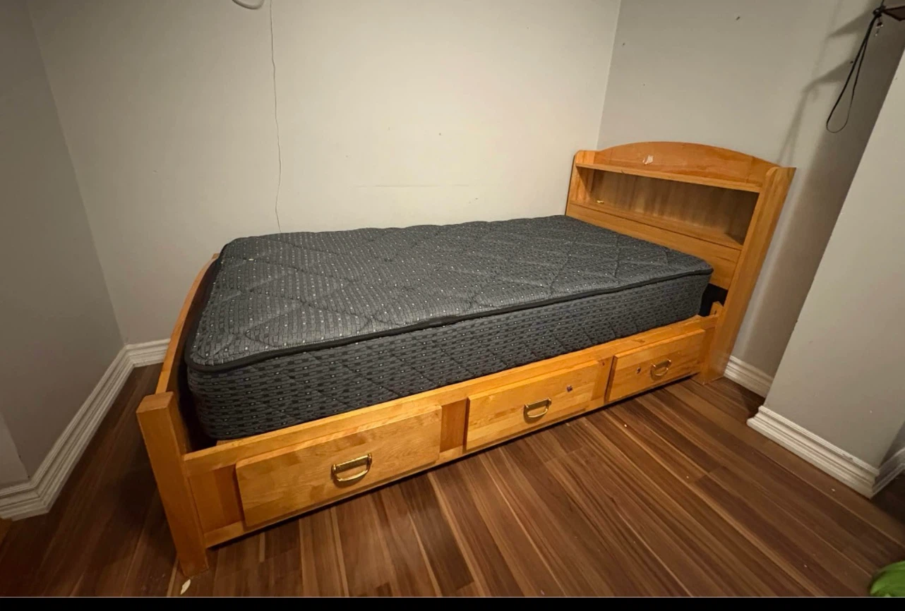 Twin Bed Frame with Storage Drawers and Headboard Shelf - photo 3