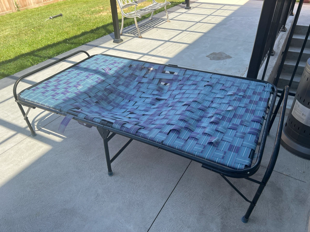 Folding Cot with Woven Bedding Needs re-webbing