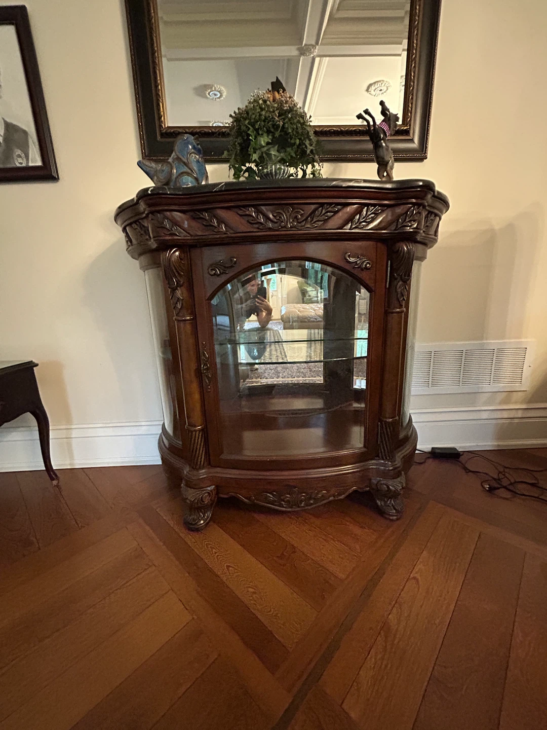 Antique Marble Top Curio Cabinet