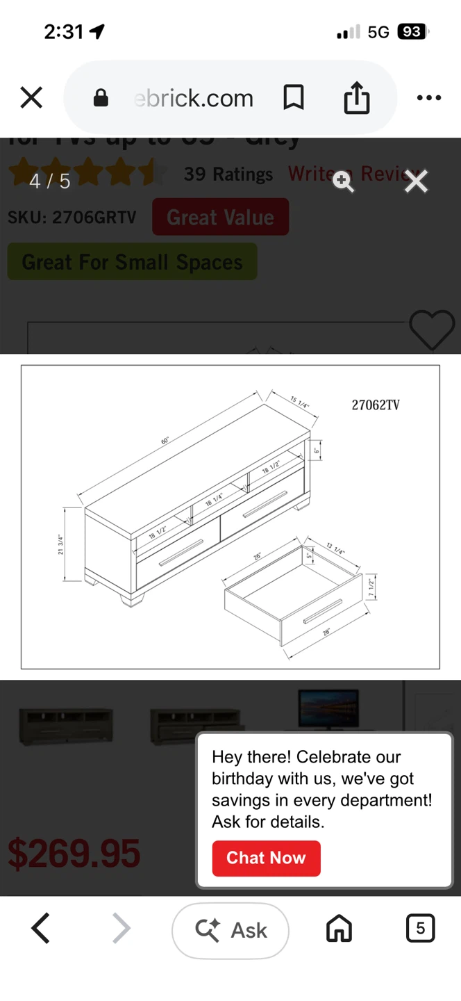 Glendale 60" TV Stand with Storage - photo 3