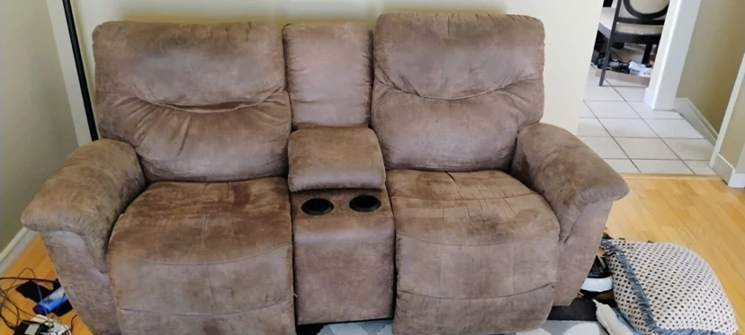 Brown Reclining Loveseat with Cup Holders
