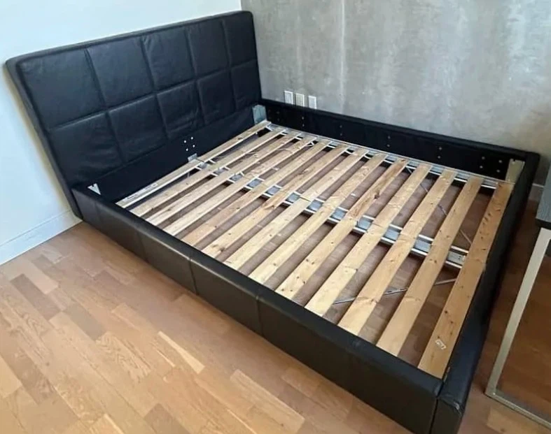 King size Black Faux Leather Bed Frame with Slats