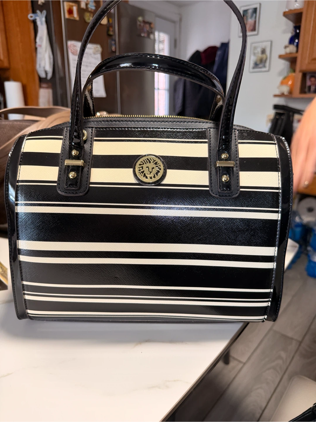 Anne Klein Striped Satchel Handbag