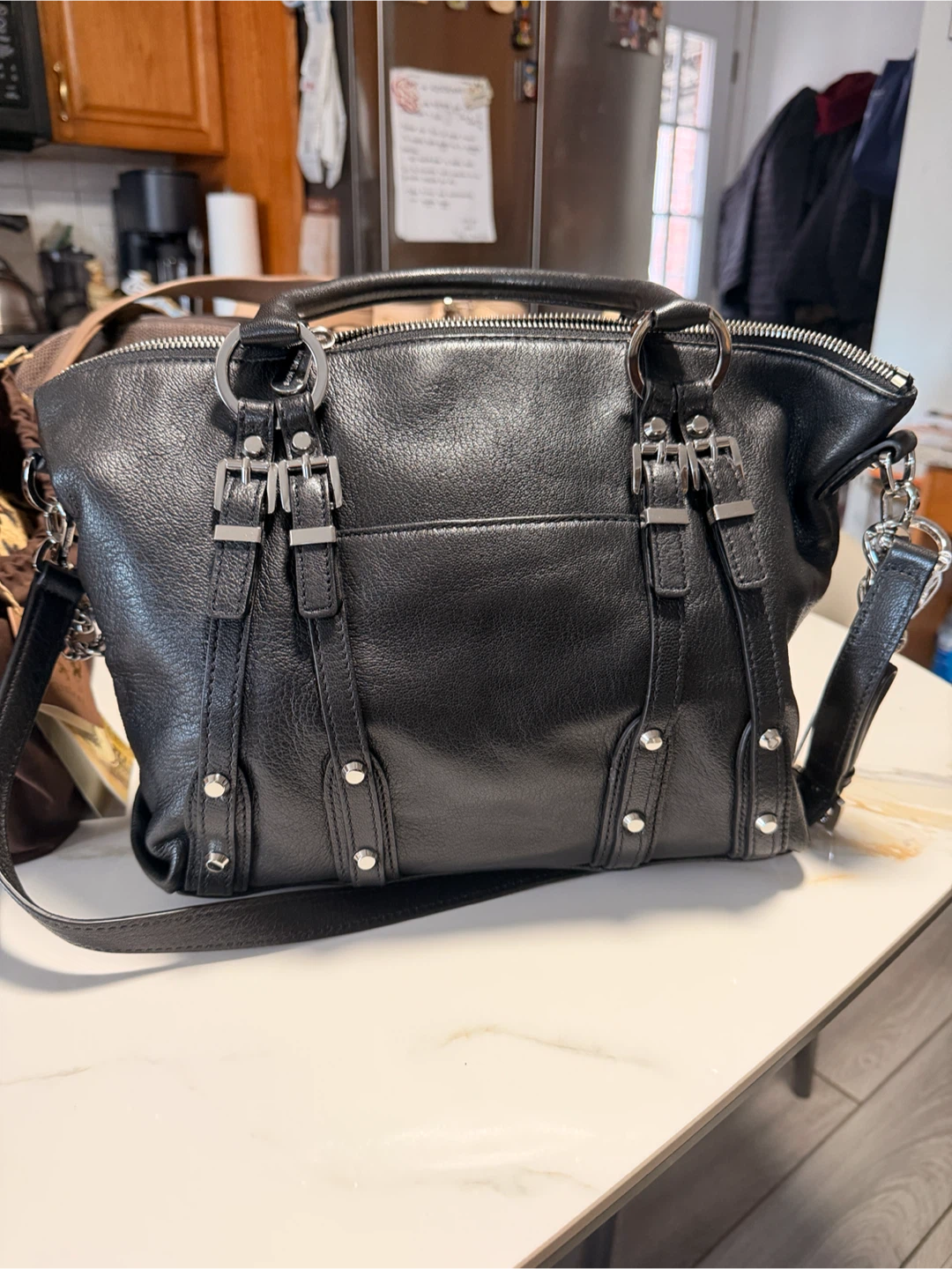 Michael Kors Black Leather Satchel Handbag