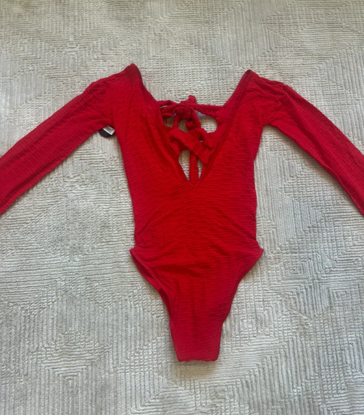 new Red Long Sleeve Bodysuit with Tie Back