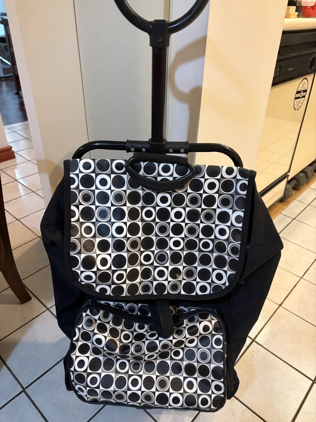Black Rolling Shopping Cart with Circle Pattern