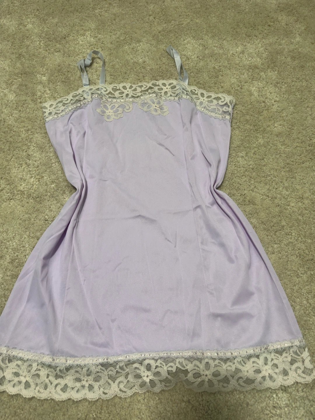 vintage Lilac Slip Dress with Lace Trim