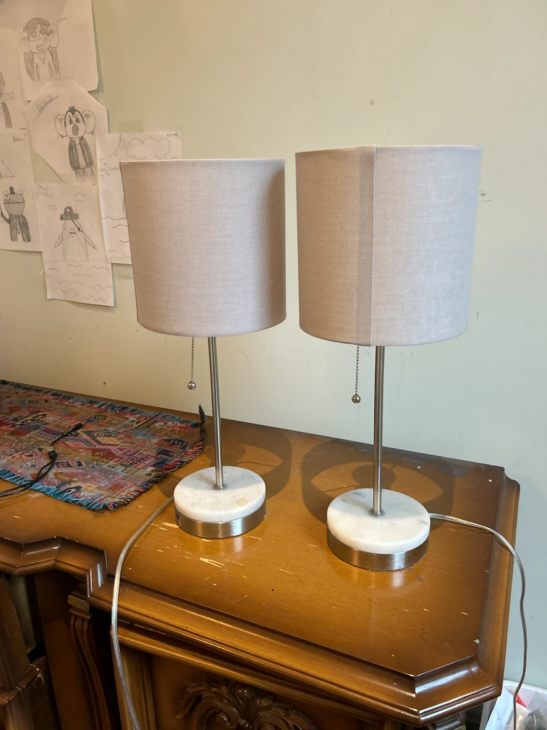 Pair of Table Lamps with Marble Base