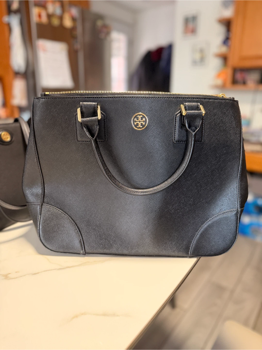 Tory Burch Black Leather Tote Bag