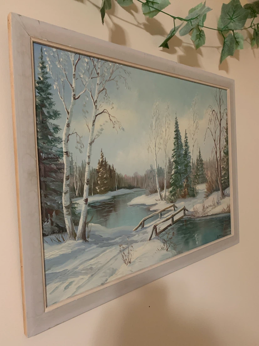 Framed Winter Landscape Oil Painting - photo 2