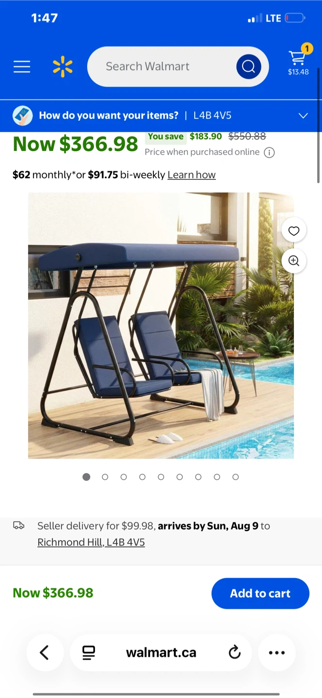 Blue 2-Seater Patio Swing