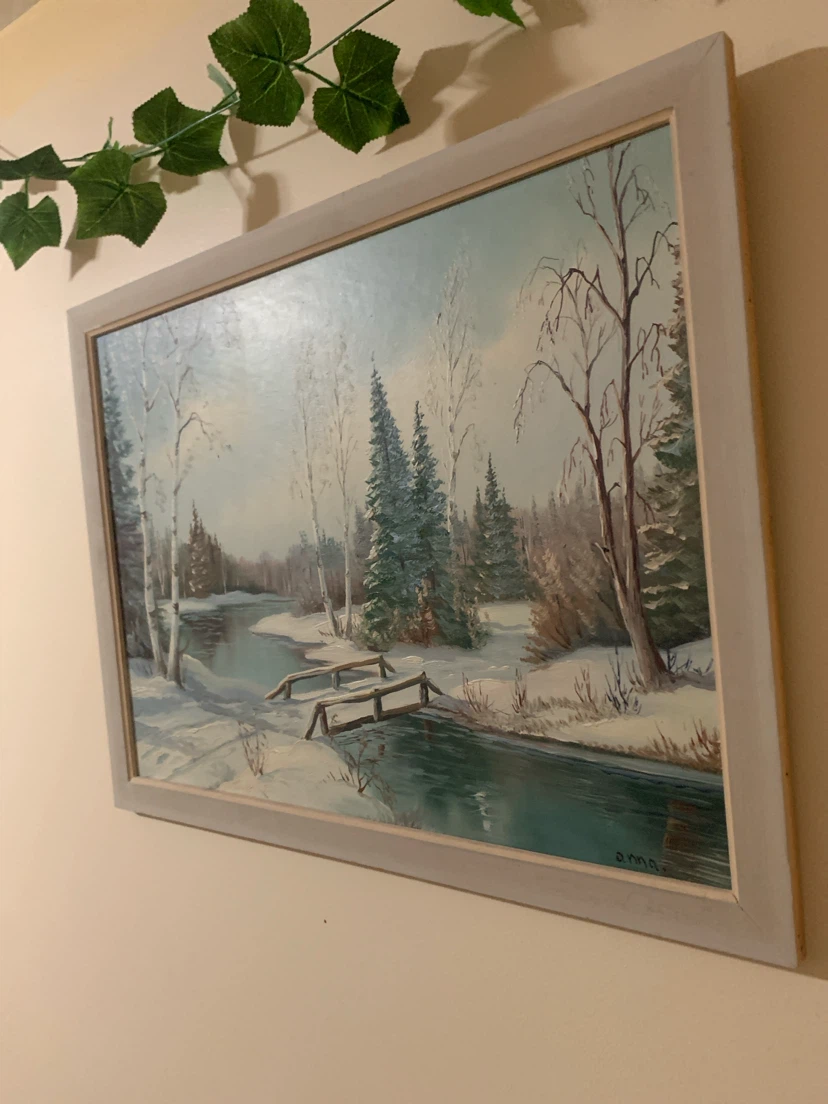 Framed Winter Landscape Oil Painting - photo 3