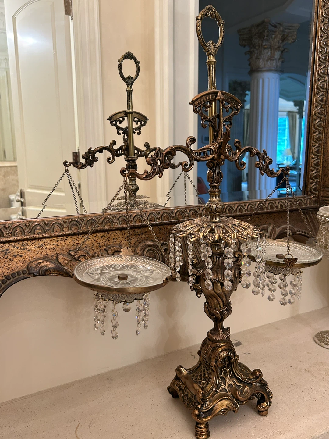 Vintage Ornate Brass and Crystal Scale of Justice - photo 2