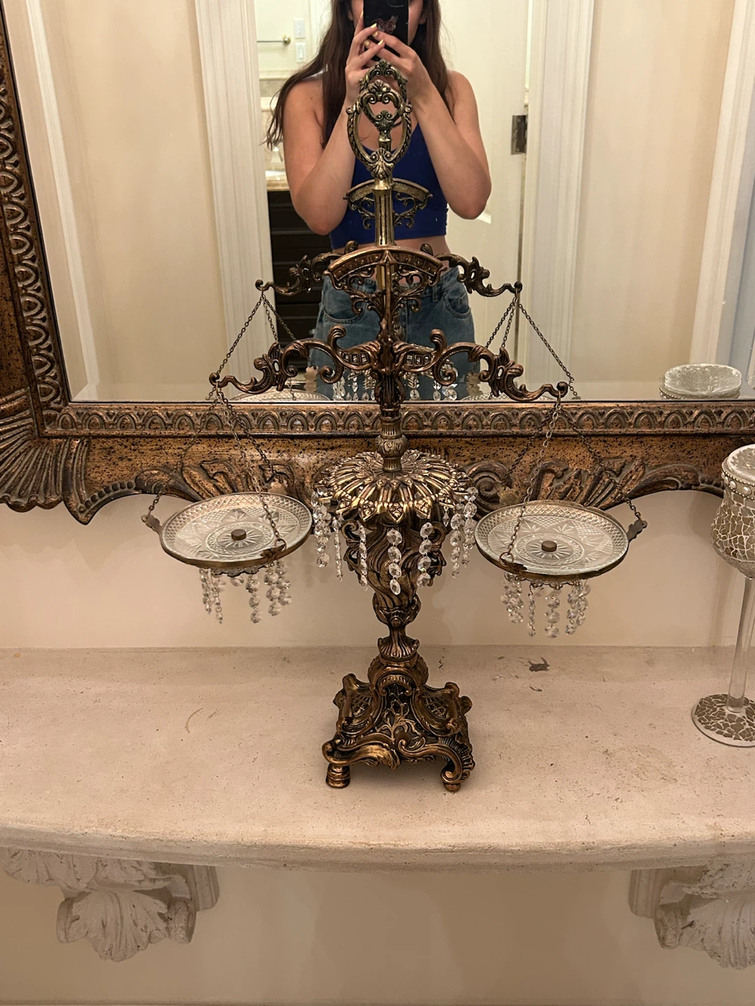 Vintage Ornate Brass and Crystal Scale of Justice - photo 4