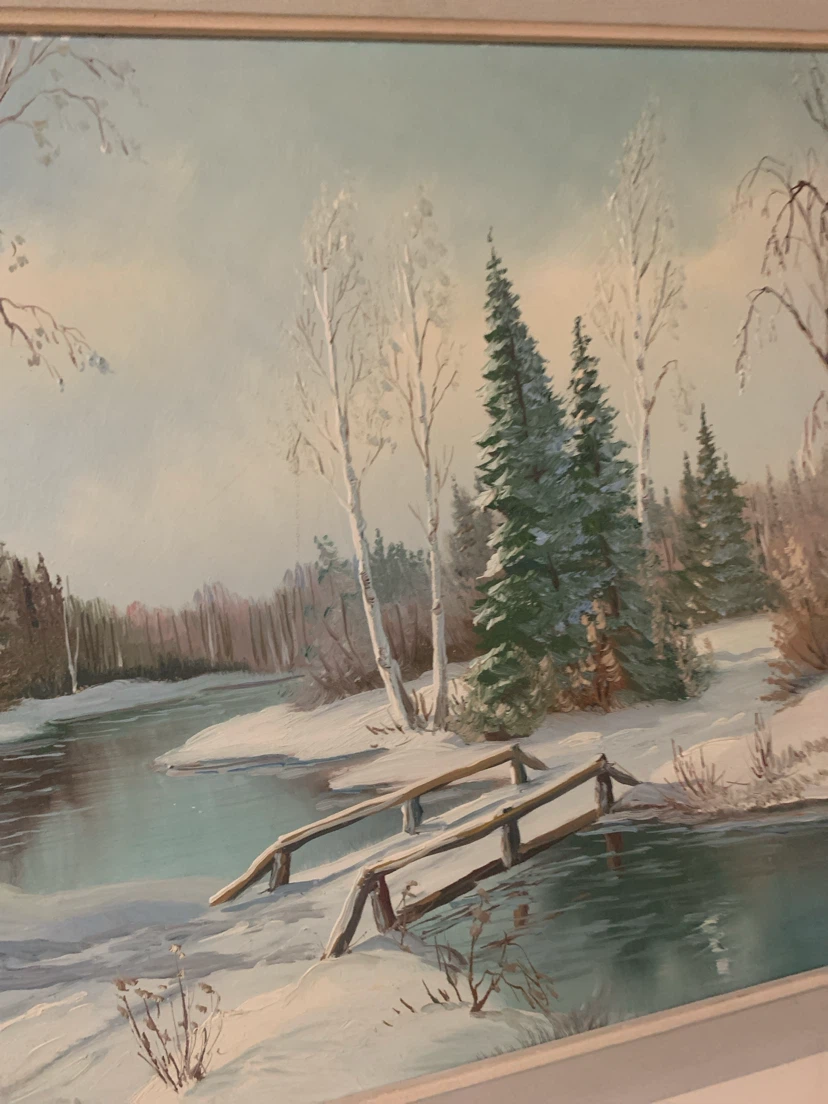 Framed Winter Landscape Oil Painting - photo 4