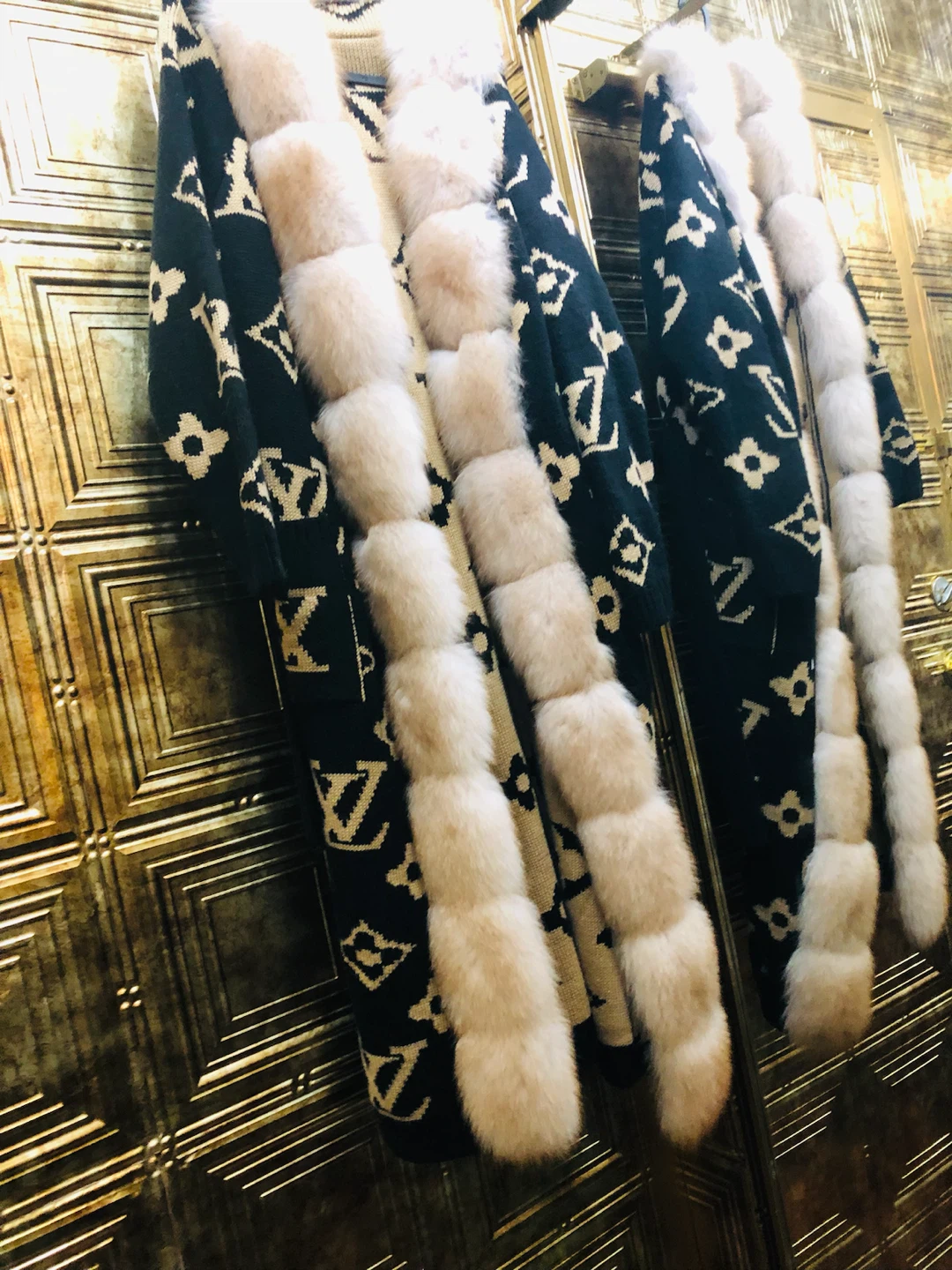 Monogram Knit Cardigan with Fox Fur Trim