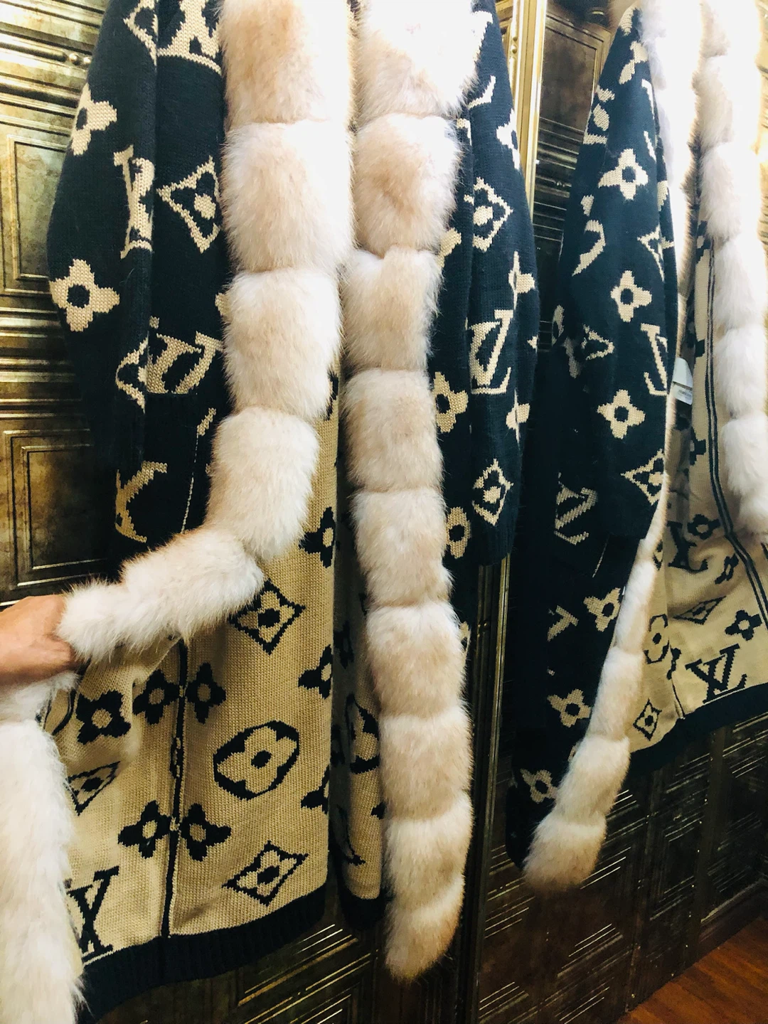 Monogram Knit Cardigan with Fox Fur Trim - photo 3