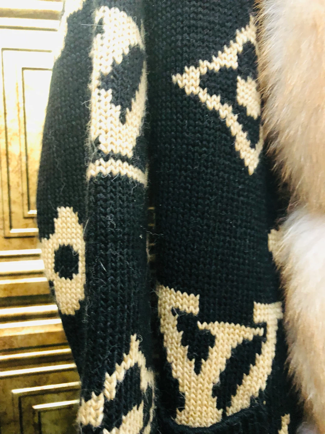 Monogram Knit Cardigan with Fox Fur Trim - photo 4