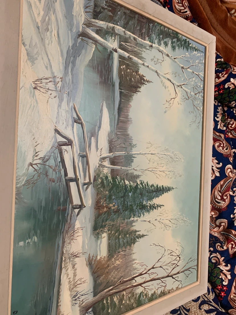 Framed Winter Landscape Oil Painting - photo 5