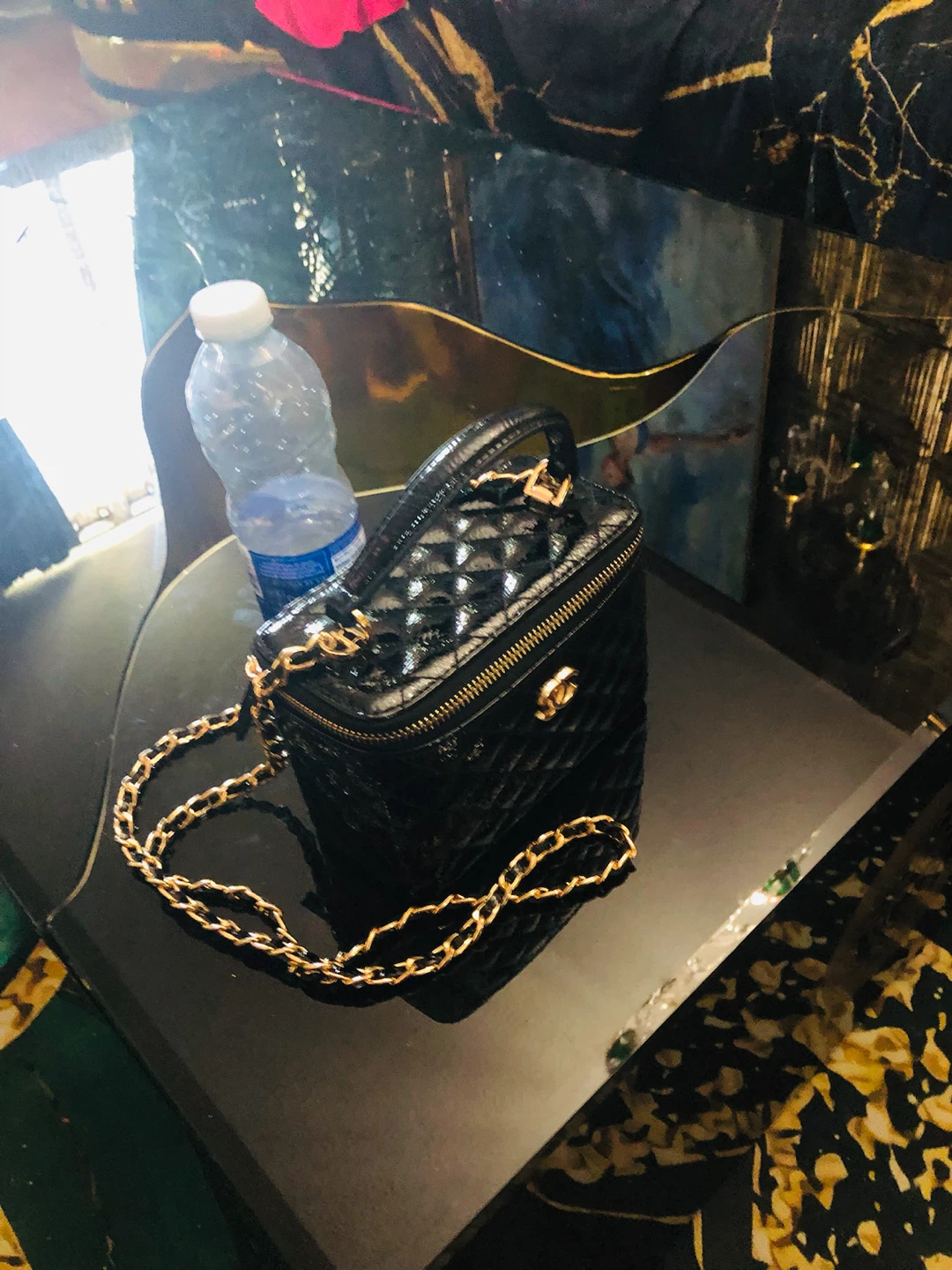 Black Quilted Vanity Bag with Gold Chain - photo 3