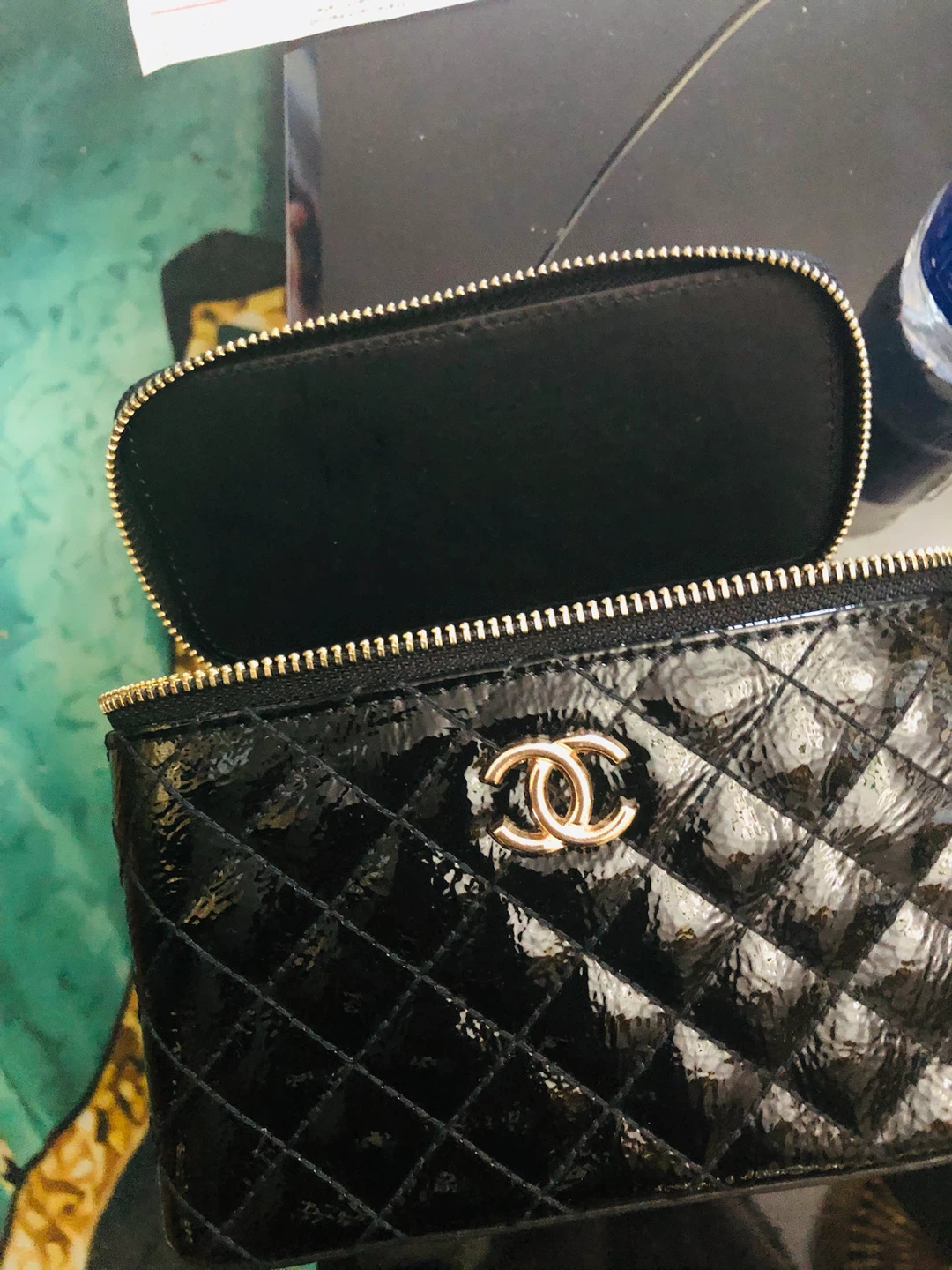 Black Quilted Vanity Bag with Gold Chain - photo 4