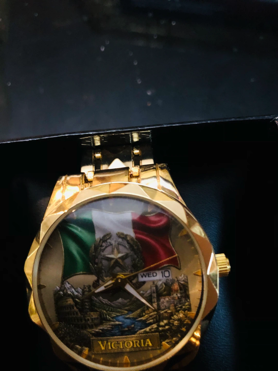 Victoria Gold Tone Watch with Italian  Flag Design