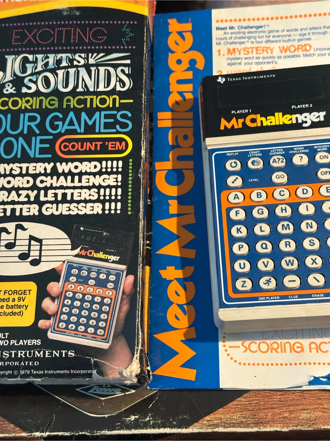 Vintage TI Mr. Challenger Word Game Boxed Works Missing Door