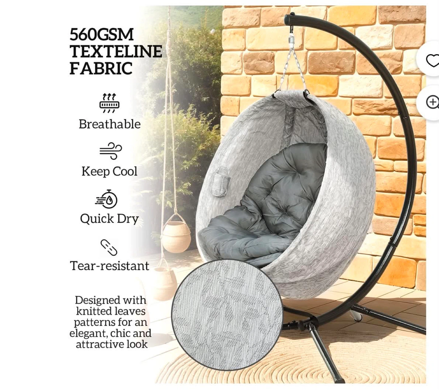 Grey Hanging Egg Chair with Stand - photo 3
