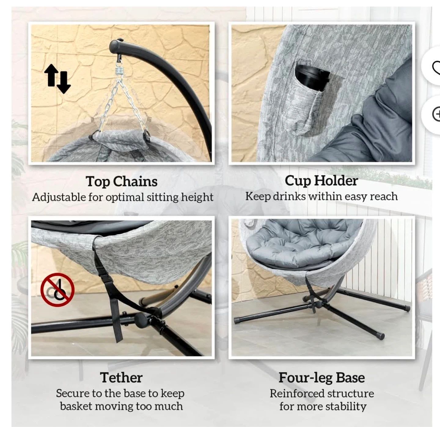 Grey Hanging Egg Chair with Stand - photo 2