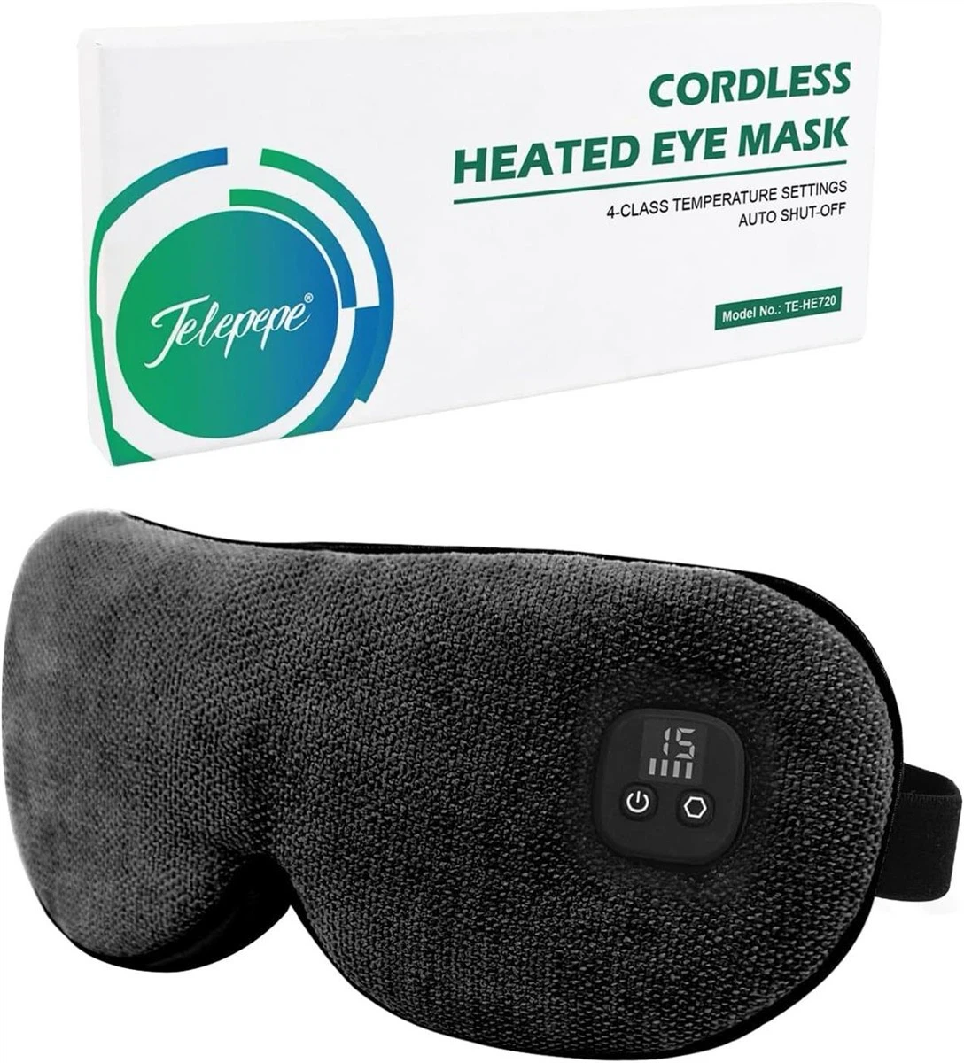 Heated Eye Mask, Black, Cordless, 4 Heating Levels
