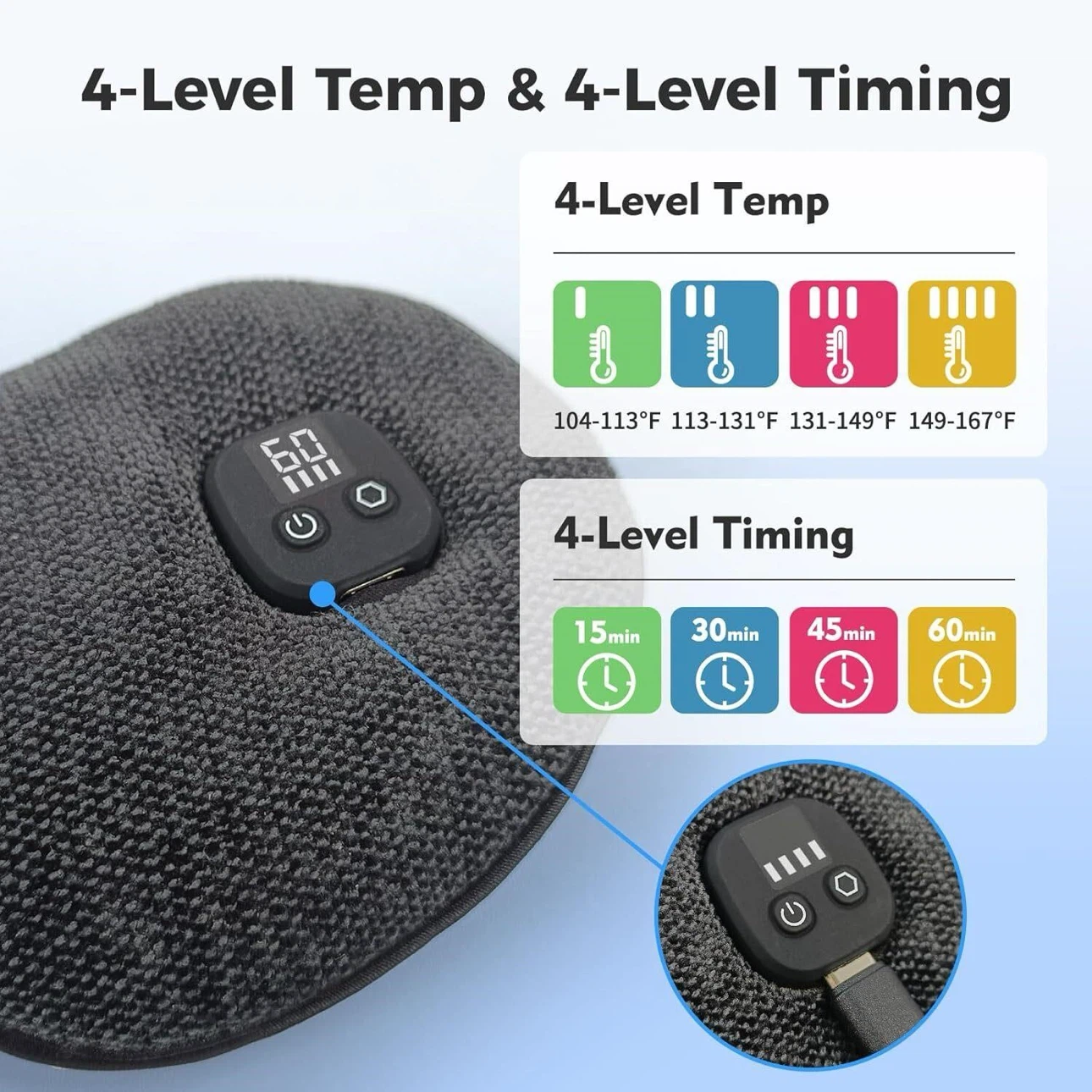Heated Eye Mask, Black, Cordless, 4 Heating Levels - photo 3