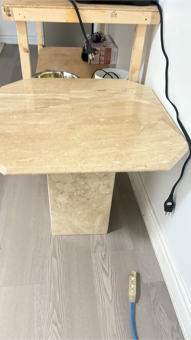 Travertine Pedestal Side Table