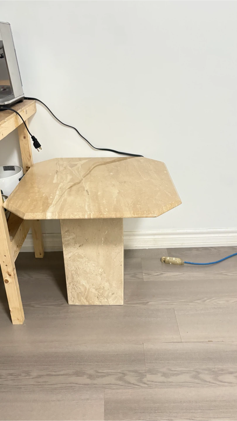 Travertine Pedestal Side Table - photo 2