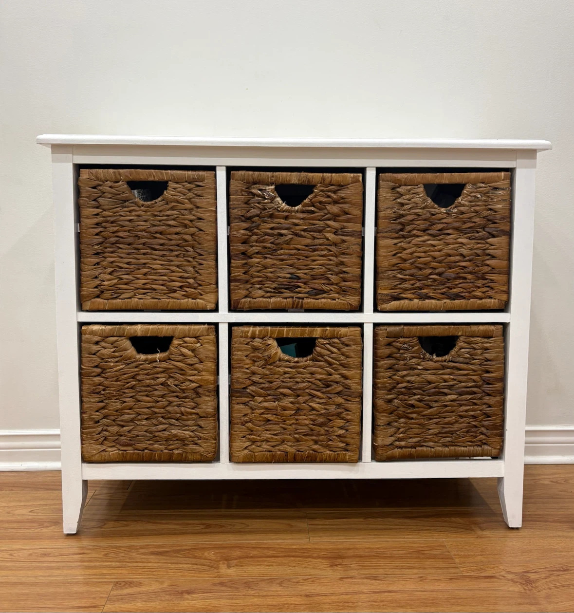 White 6-Cube Storage Unit with Wicker Baskets