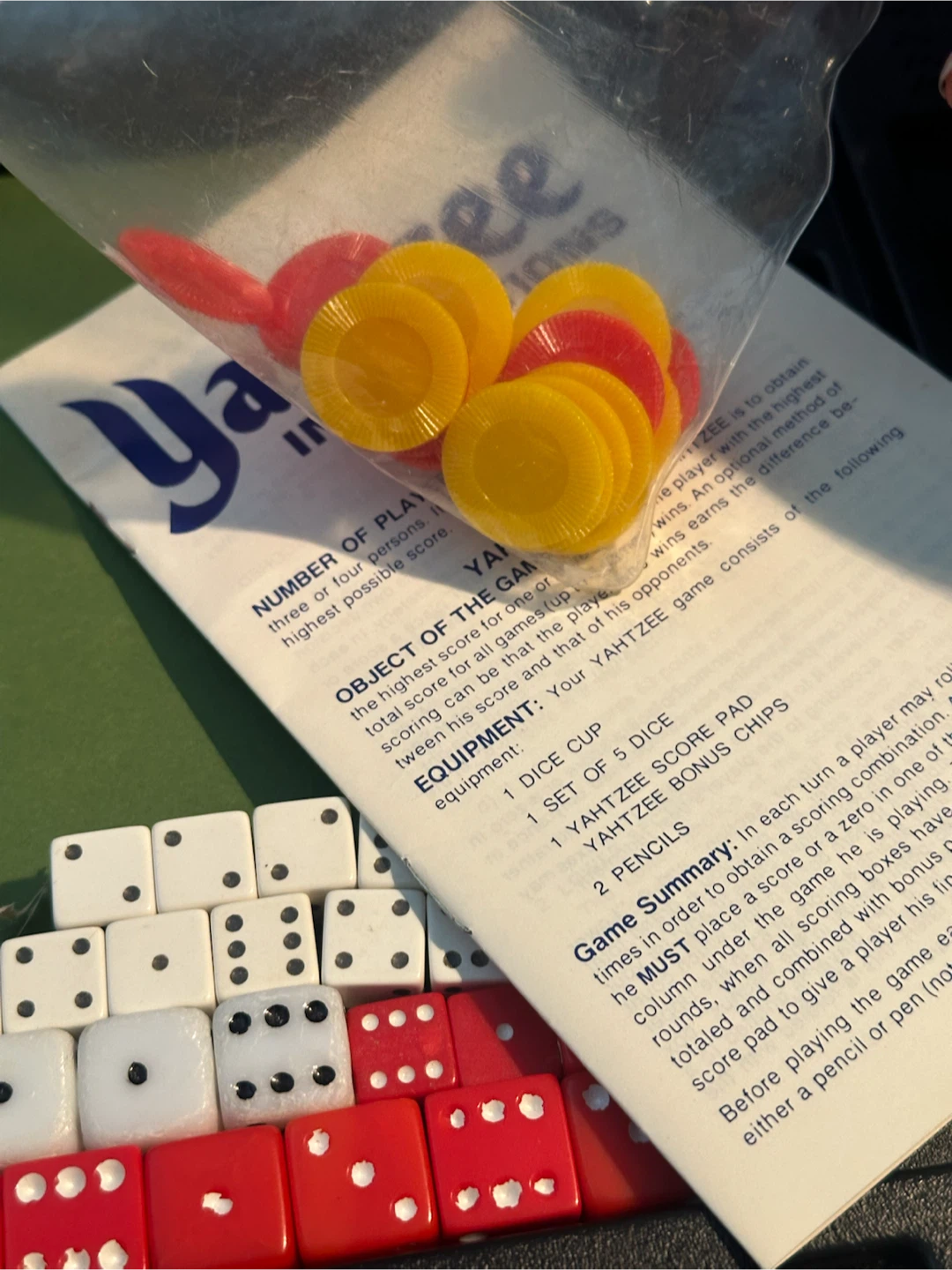 Vintage Dice & Game Parts Lot Yahtzee Yum Scorecards Chips - photo 3