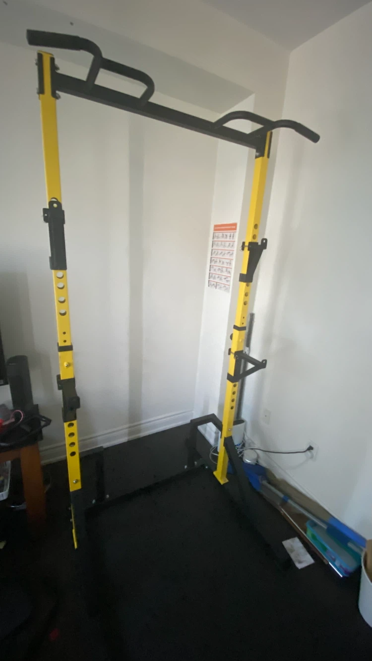 Yellow Power Tower Pull Up and Squat Rack