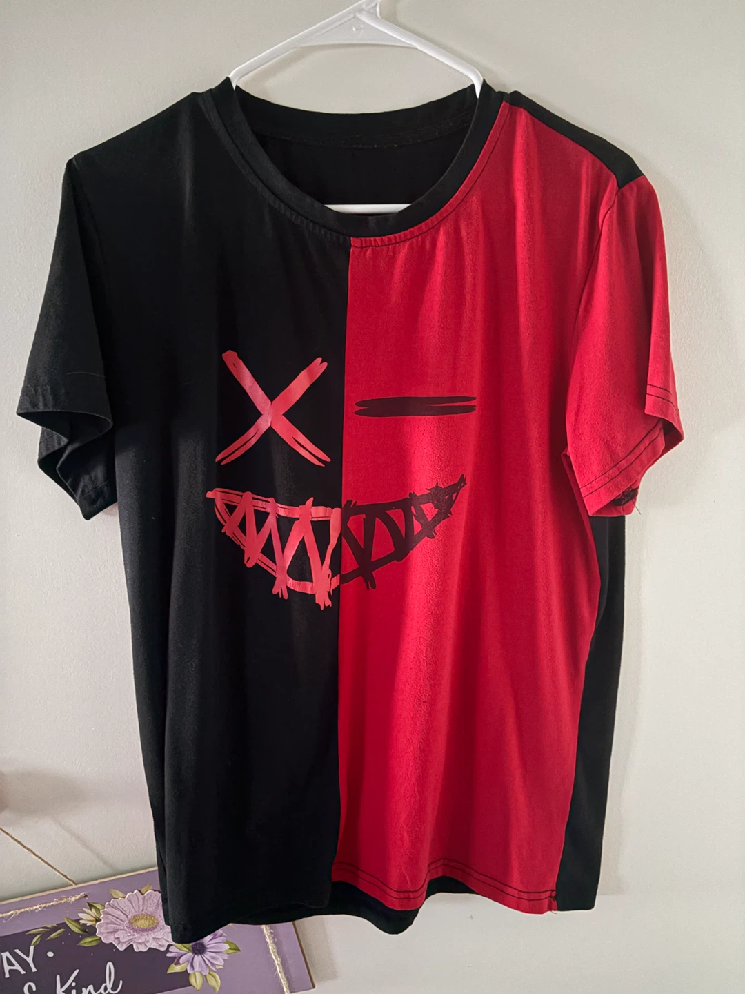 Split Black & Red T-Shirt with Smile Graphic