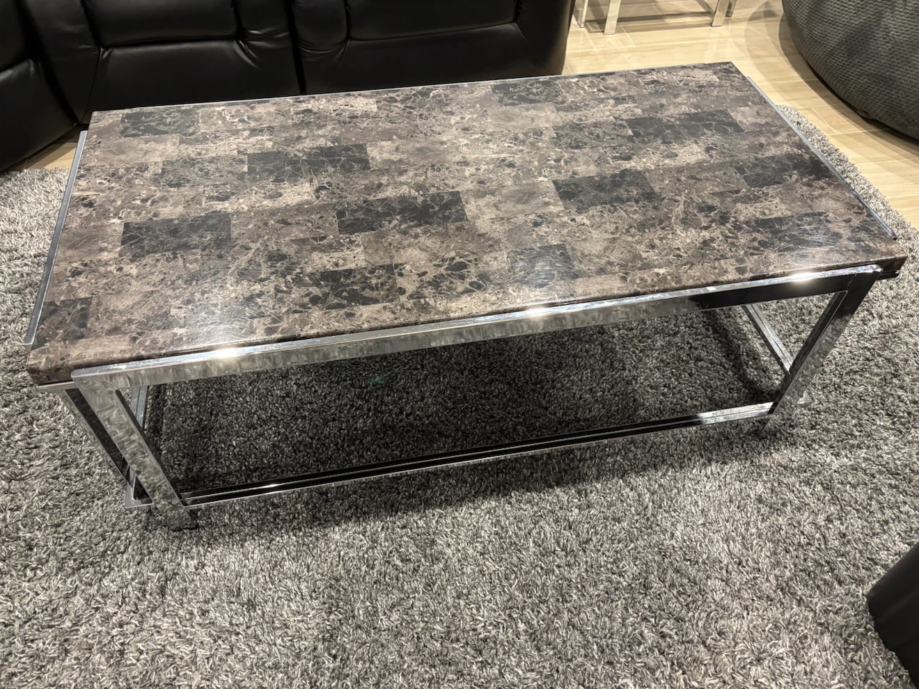 Modern Marble Look Coffee Table with Chrome Frame