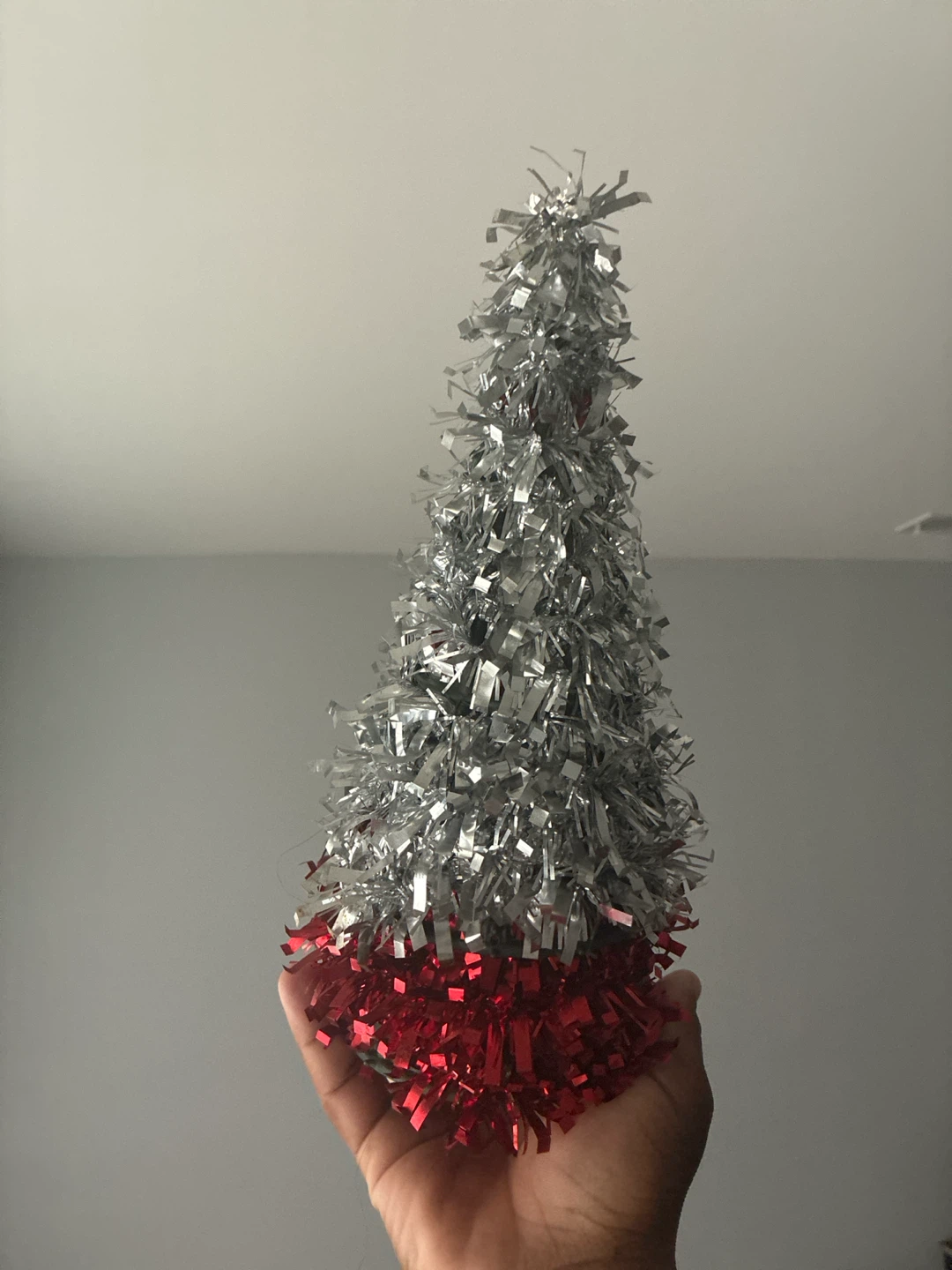 Silver and Red Tinsel Christmas Tree