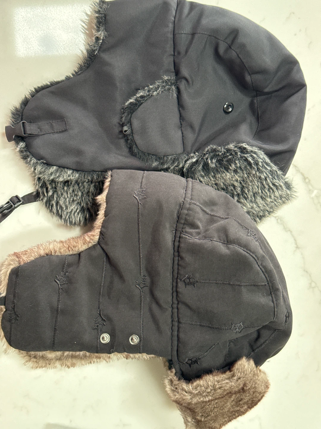 Black Trapper Hats with Fur Trim