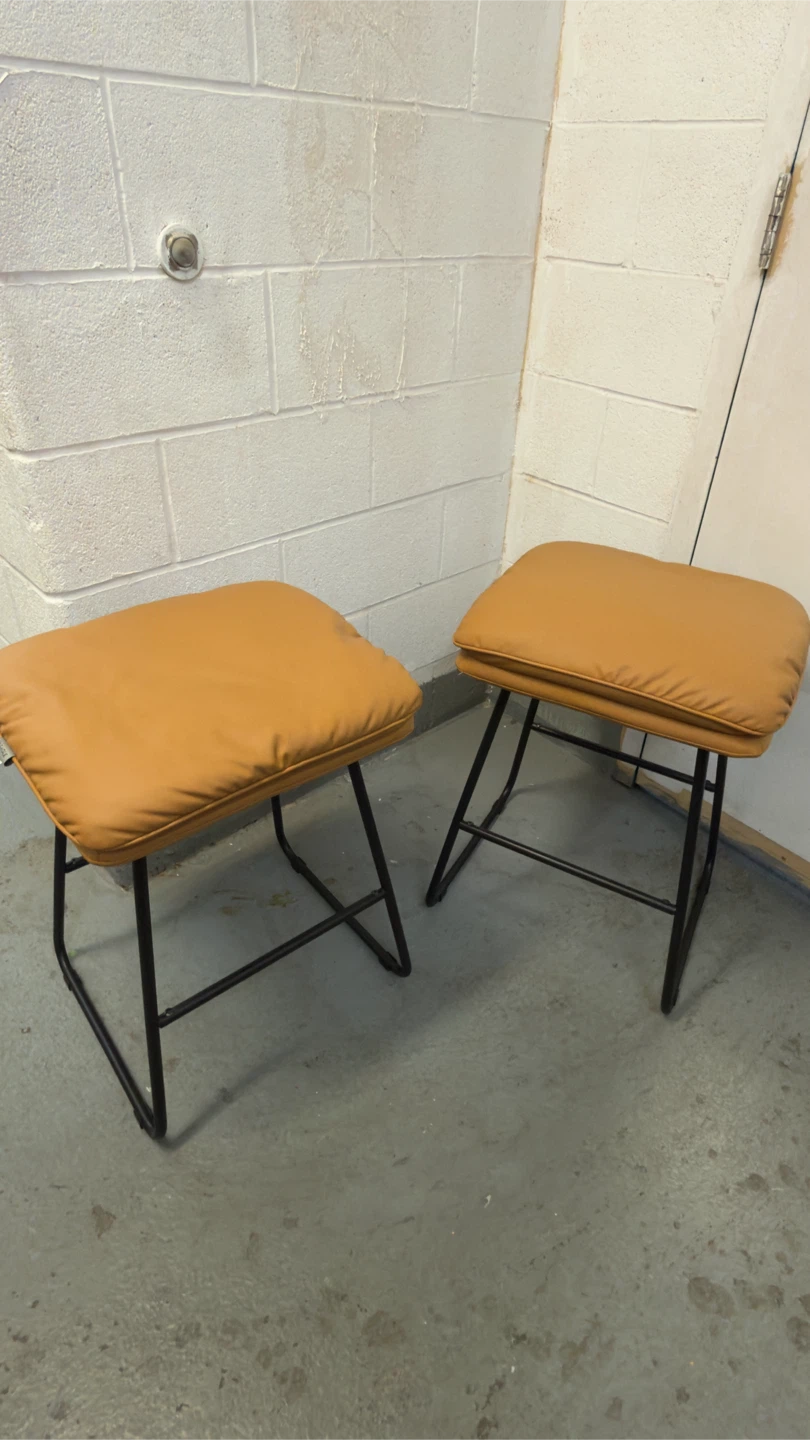 Set of 2 Tan Upholstered Stools