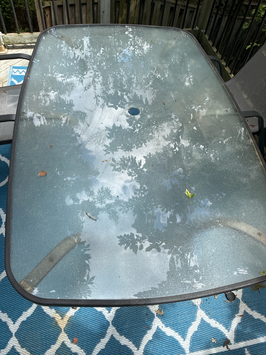 Glass Top Patio Table with Umbrella Hole