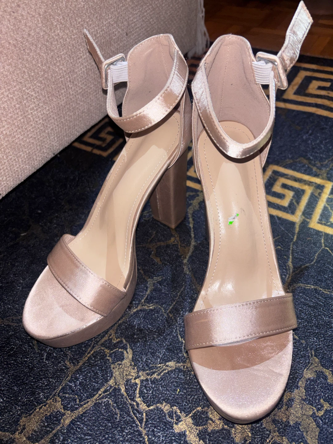 Champagne Satin Platform Block Heels