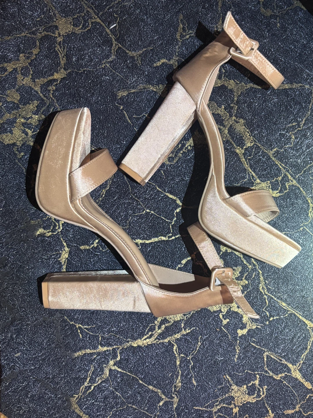Champagne Satin Platform Block Heels - photo 2